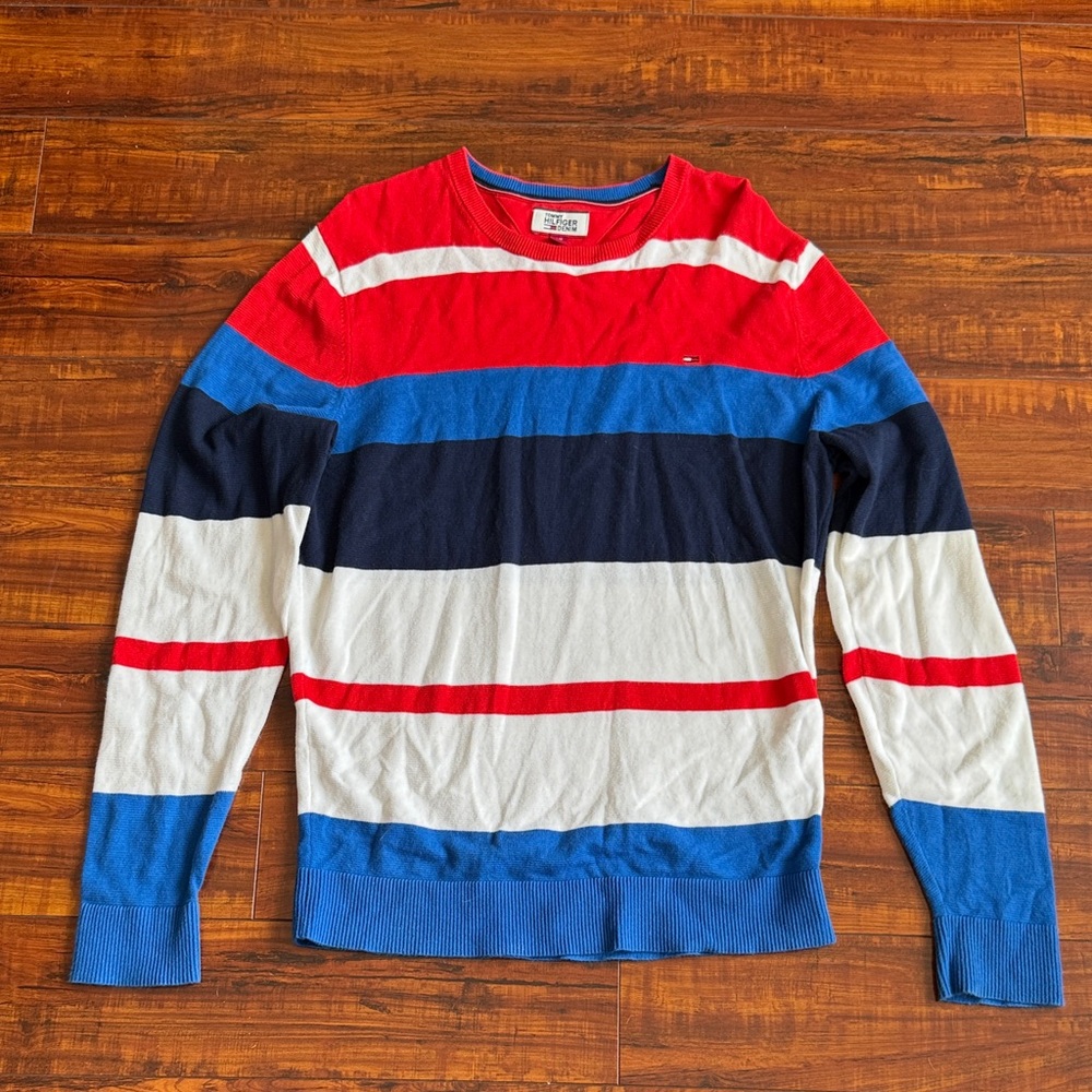 Tommy Hilfiger Red and Blue Striped Sweater